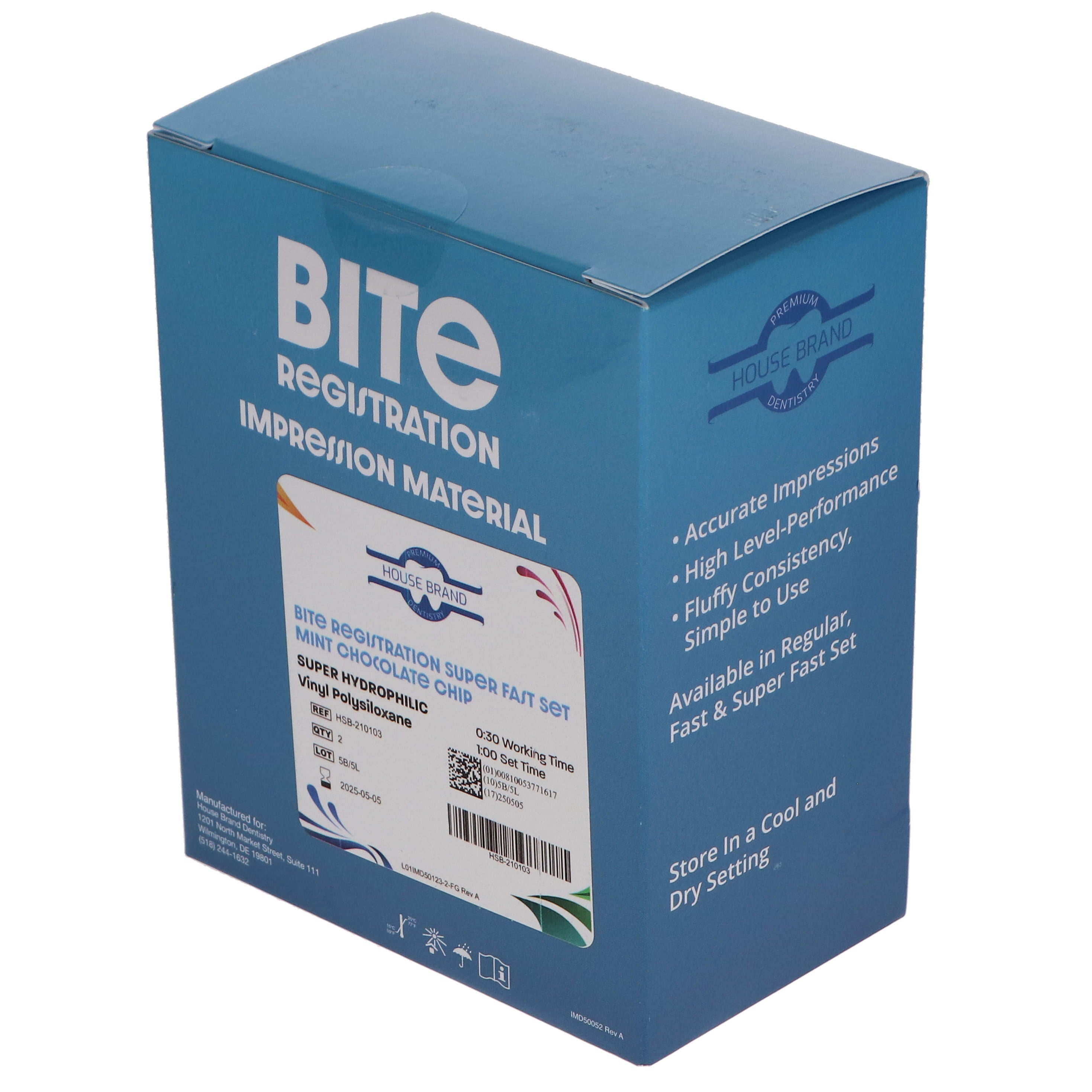House Brand Dentistry 210103 Bite Registration Impression Material Fast Mint Chocolate Chip 2/Pk 50 mL House Brand Dentistry 210103 Bite Registration Impression Material Fast Mint Chocolate Chip 2/Pk 50 mL